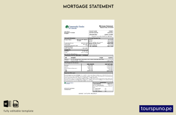 listo para imprimir el extracto de hipoteca del banco USA Community Banks of Col